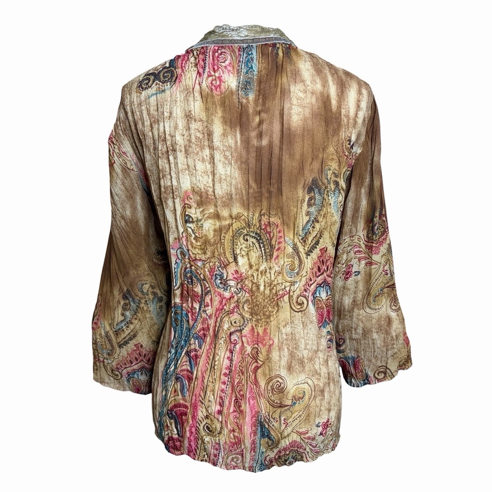 Vintage Piano Y2K Tie Front Blouse L Brown Pink Paisley Fairy Boho Festival Top - Picture 5 of 10